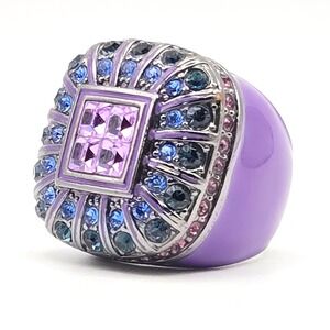 Purple Crystal Cocktail Ring Princess Amanda Borghese Purple‎ Enamel Gunmetal